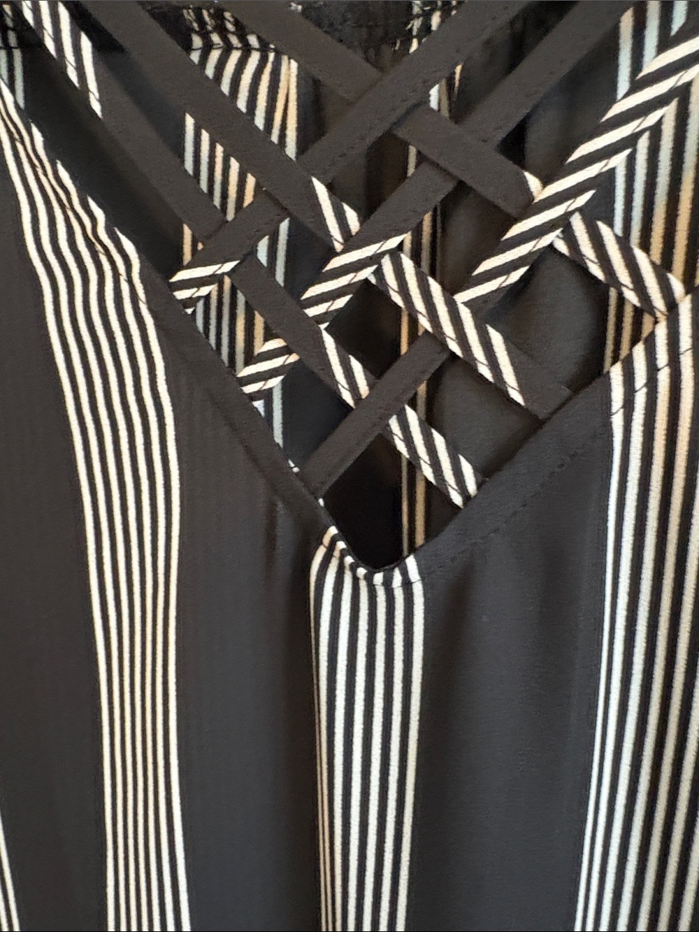 Maurices Black and White Striped Lace-Up V-Neck Blouse - Picture 3 of 5